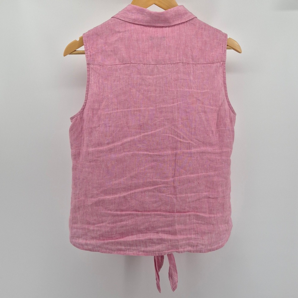 Talbots Pink 100%‎ Linen Sleeveless Button-Front Tie-Hem Top Women's Medium - Picture 7 of 9